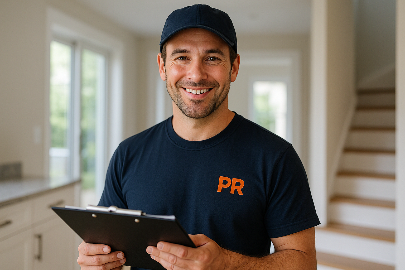 Friendly Plumb Right plumber with a clipboard in a South Bay home