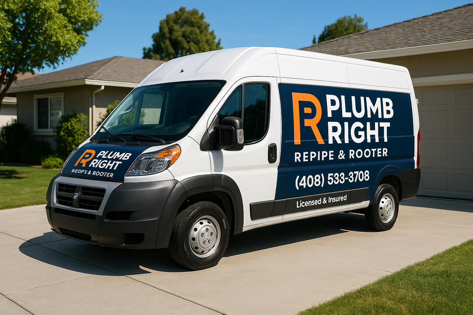 Plumb Right Repipe & Rooter branded service van in a South Bay driveway